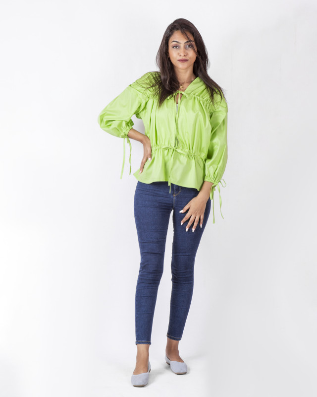 Long Sleeve Blouse - Lime Green