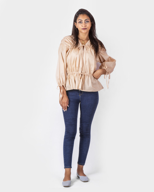 Long Sleeve Blouse - Beige